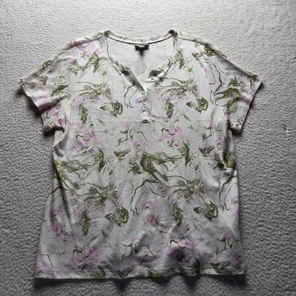 Style&co. Shirt Womens XXL Multicolor Henley Short Sleeve Abstract Print Top
